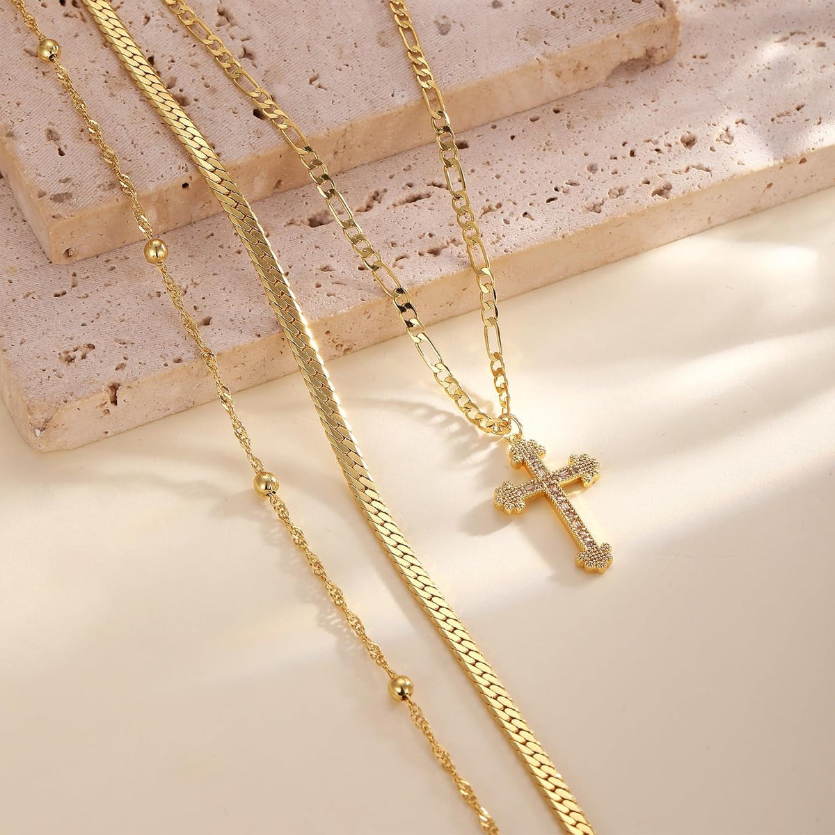 Necklace Layered Cross Pendant Mothers Day Gold Jewelry Gift