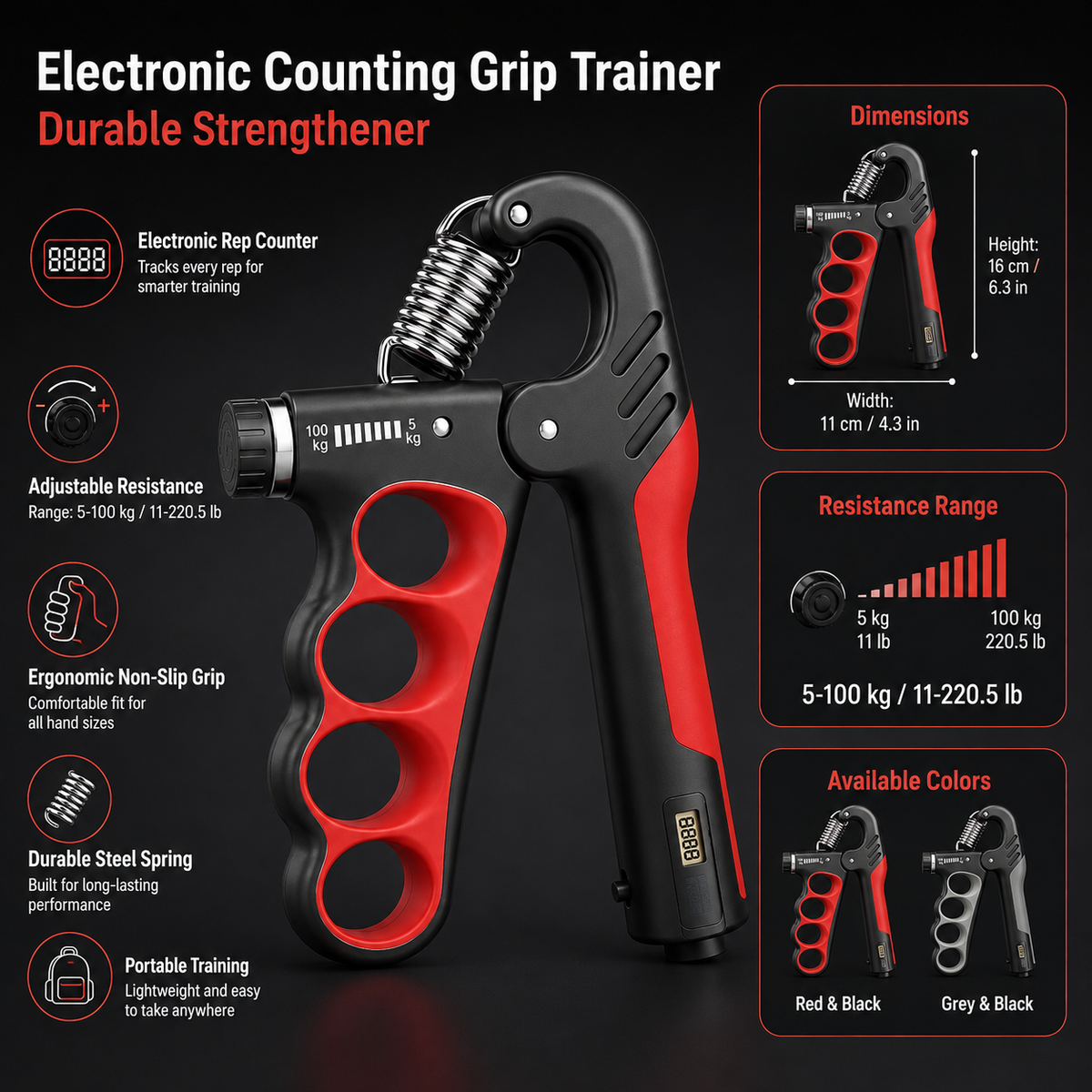 Electronic Counting Grip Trainer Durable Strengthener