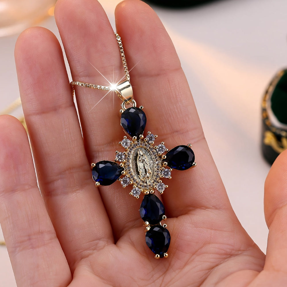 Necklace Cross Pendant Gold Cubic Zirconia Mothers Day Gift