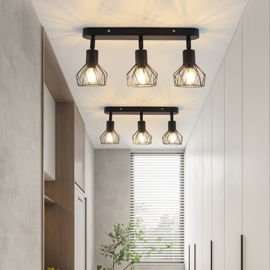 Vintage 3-Light Ceiling Spotlight | Industrial Black Metal Fixture