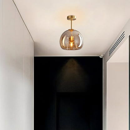 Vintage Bubble Glass Ceiling Light | Retro Amber Glass Pendant