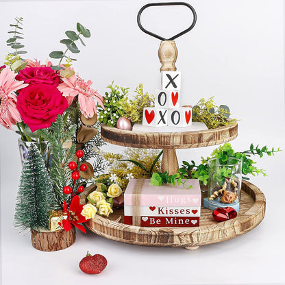 Table Decor Wooden Valentine Book Stack Heart Shelf Signs