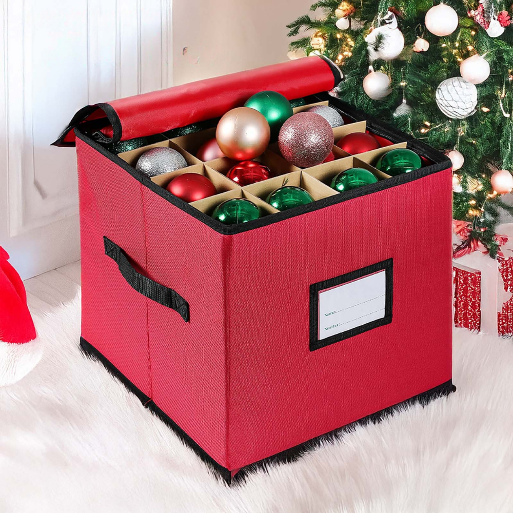 Christmas Ornament Storage Box Adjustable Dividers Viewing Window