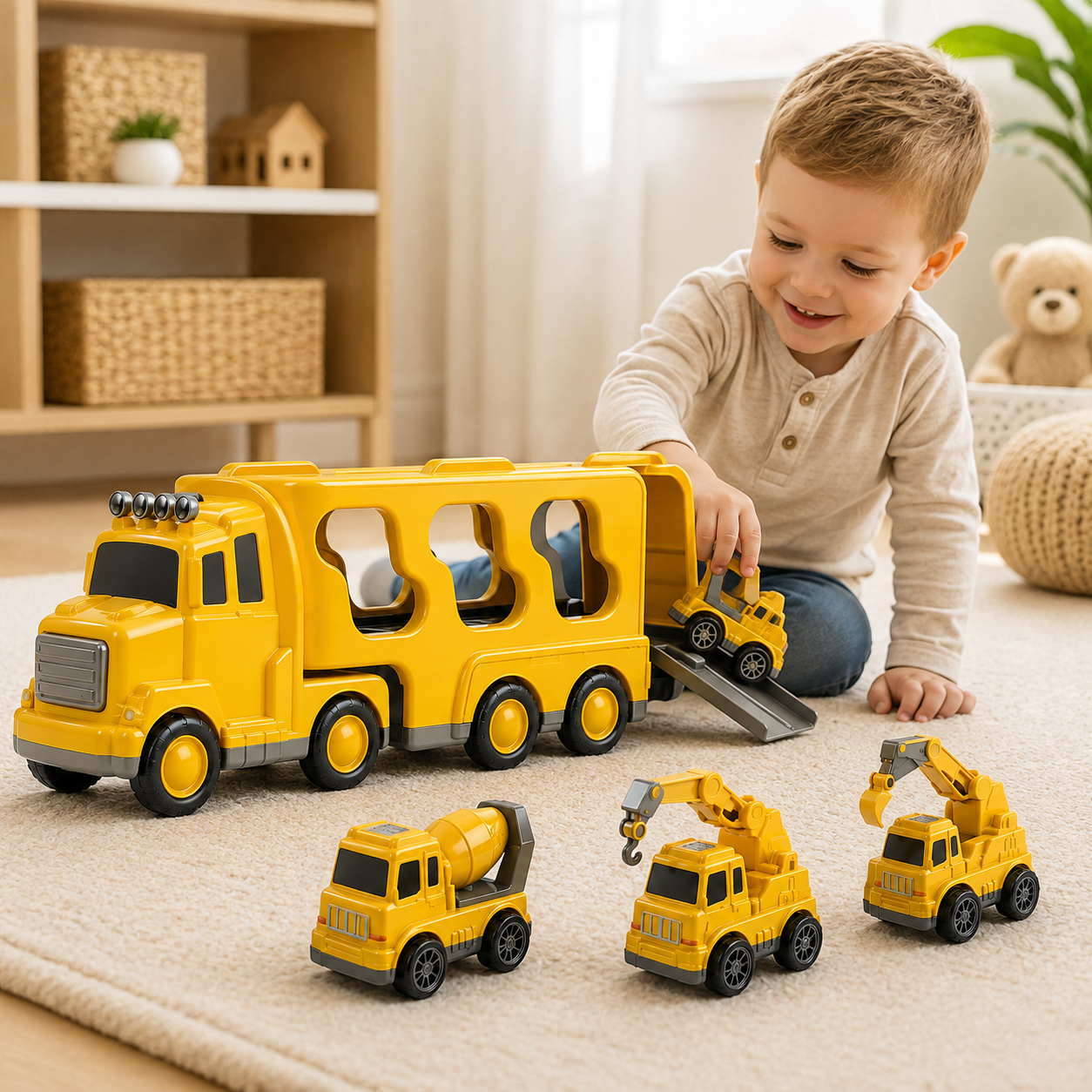 Construction Truck Toy Set Carrier Car Playset Cargo
