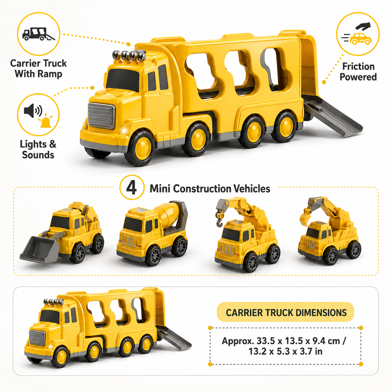 Construction Truck Toy Set Carrier Car Playset Cargo