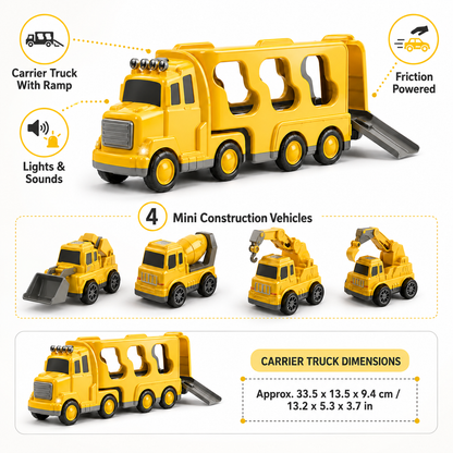Construction Truck Toy Set Carrier Car Playset Cargo