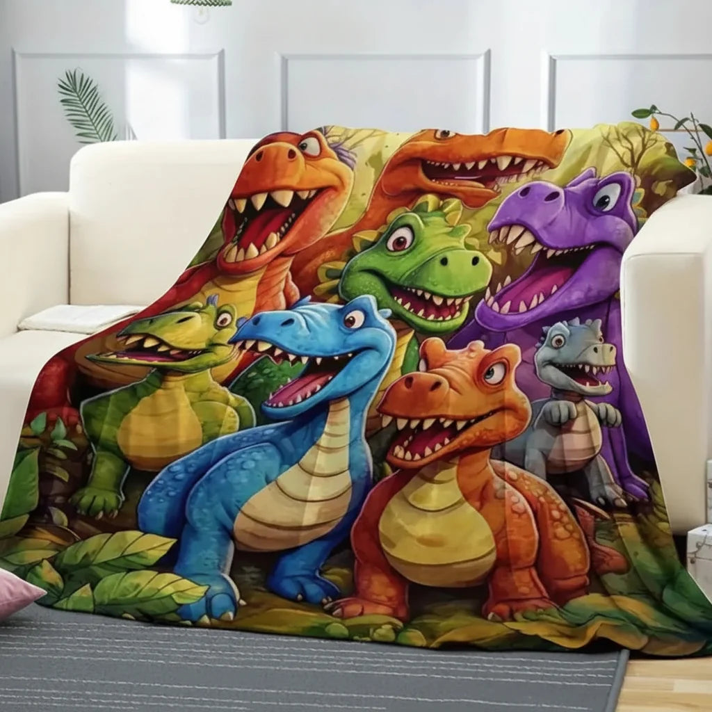 Kids Throw Blanket Colorful Dinosaur Cartoon Soft Fleece Bed Blanket