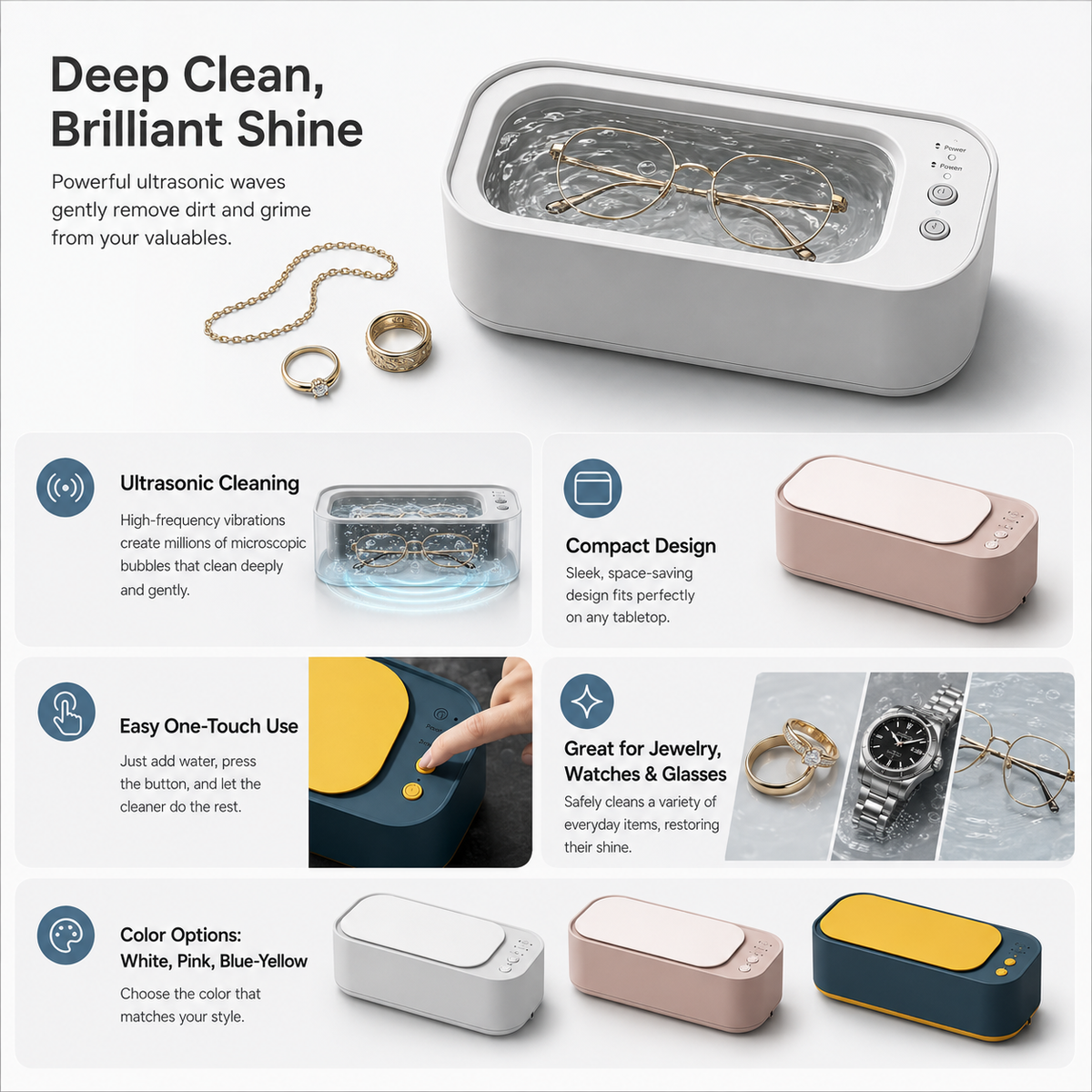 Effective Ultrasonic Cleaner Compact Jewelry Watch Bath