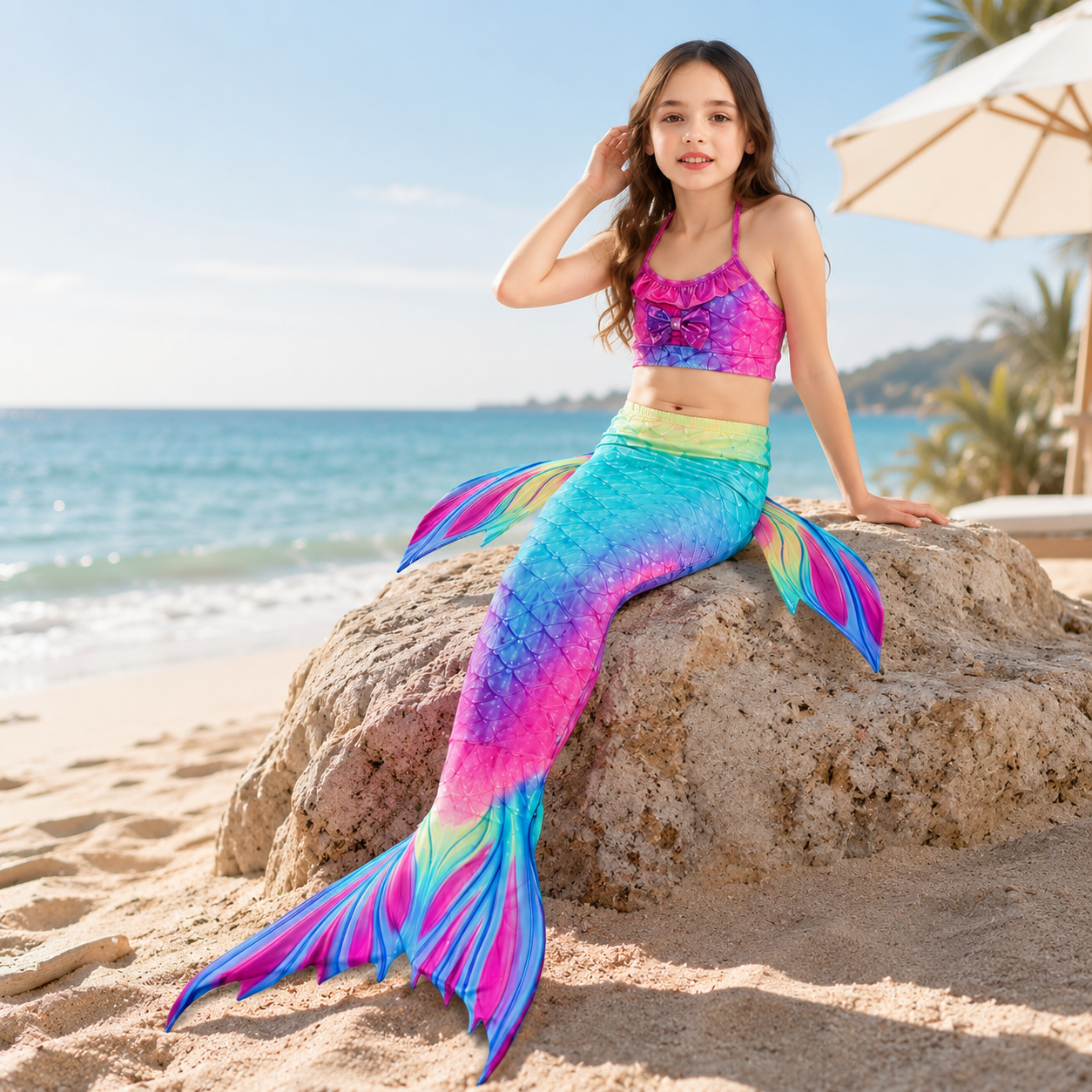 Girls Mermaid Swimsuit Three Piece Swim Tail Costume Set