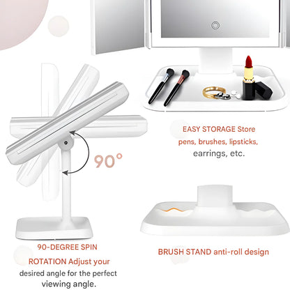 Mirror LED Makeup Triple Lighting Magnification Foldable Design