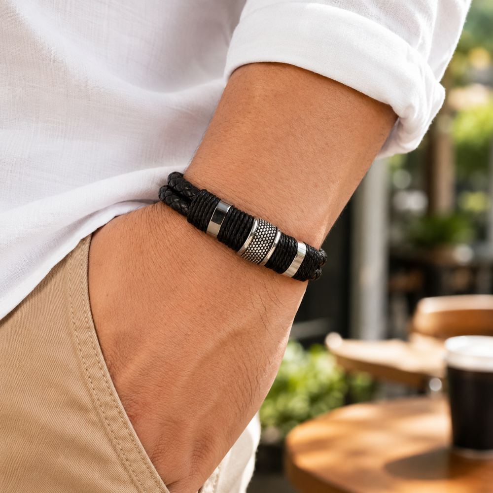Men's Bracelet Braided Wristband Magnetic Clasp Jewelry