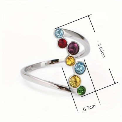 Mothers Day Birthstone Ring Silver Adjustable Multicolor Ring