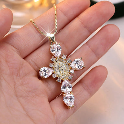 Necklace Cross Pendant Mothers Day Gold Zircon Crystal Jewelry