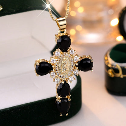 Necklace Cross Pendant Mothers Day Gold Zircon Crystal Jewelry