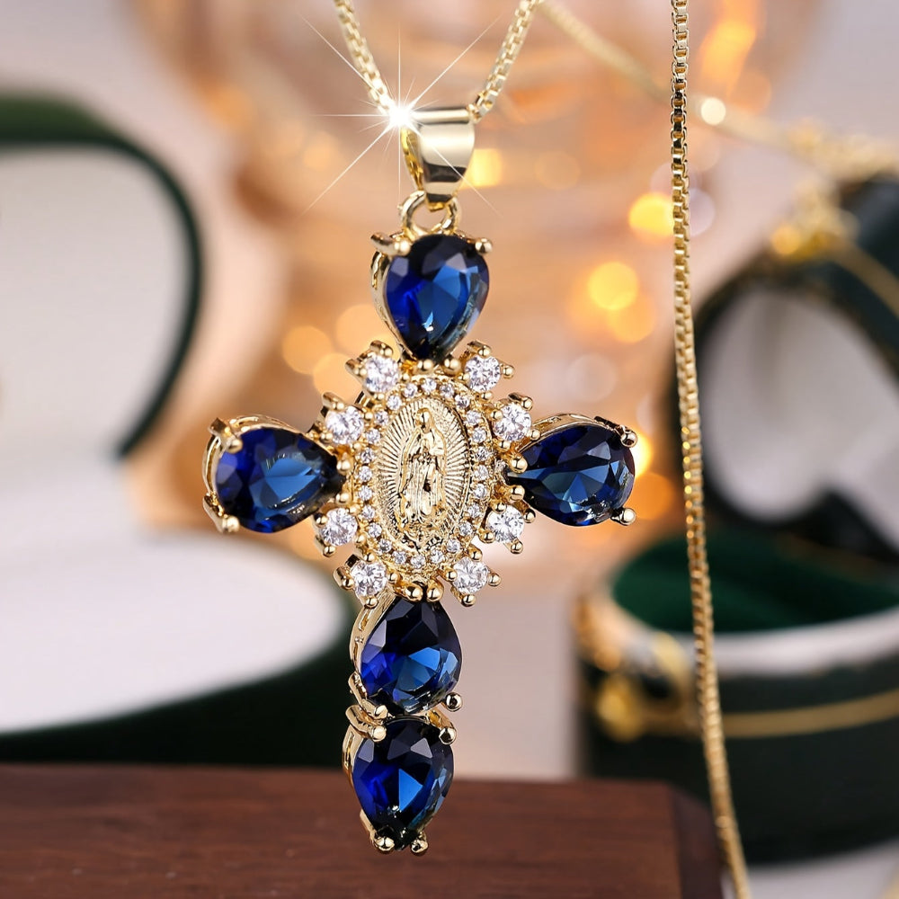 Necklace Cross Pendant Mothers Day Gold Zircon Crystal Jewelry