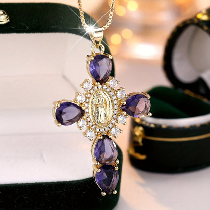 Necklace Cross Pendant Mothers Day Gold Zircon Crystal Jewelry