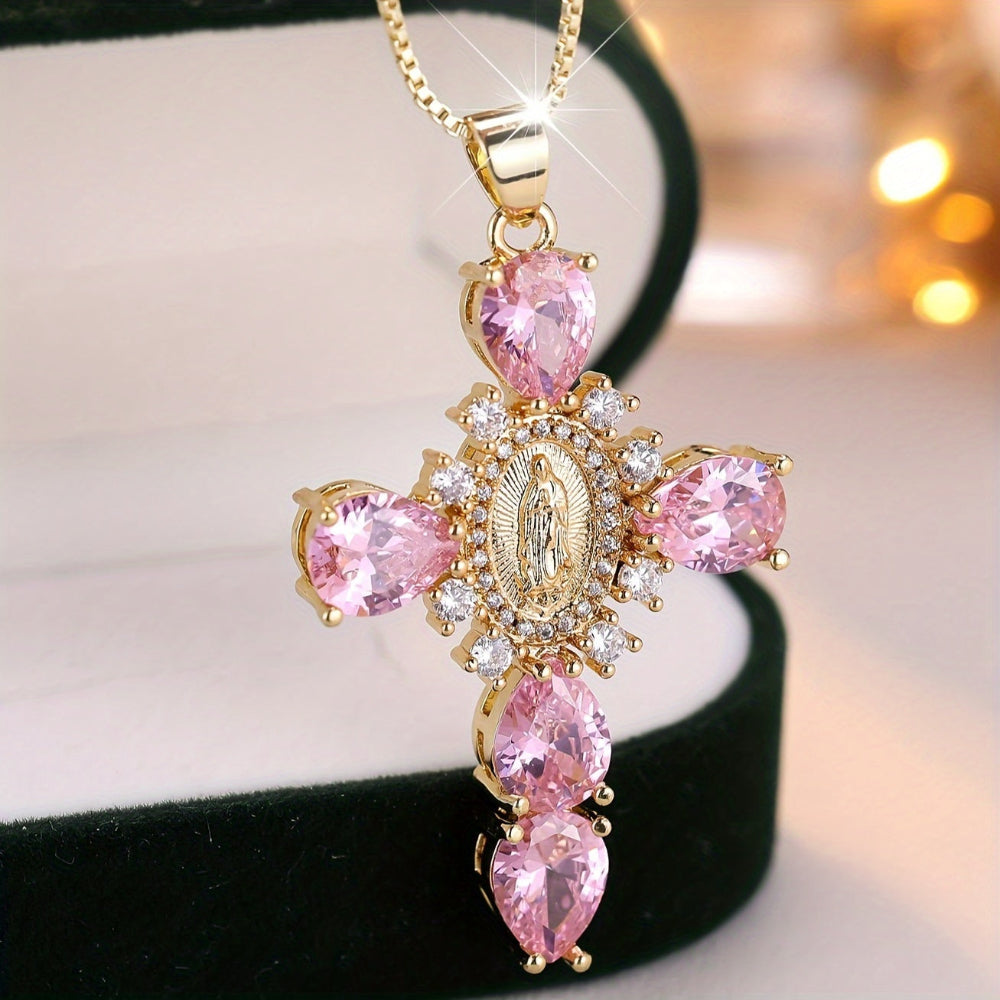 Necklace Cross Pendant Mothers Day Gold Zircon Crystal Jewelry