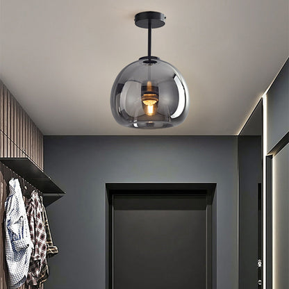 Vintage Bubble Glass Ceiling Light | Retro Amber Glass Pendant