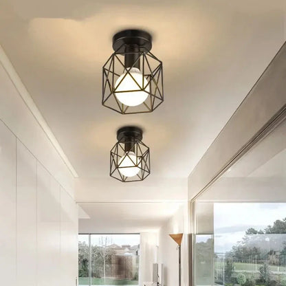 Modern Gold Ceiling Light | Geometric Metal Cage Design
