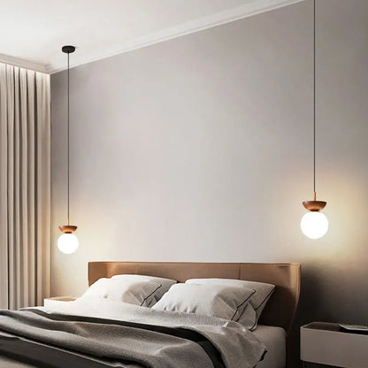 Modern Nordic Glass Ball Ceiling & Pendant Light | Wood Finish