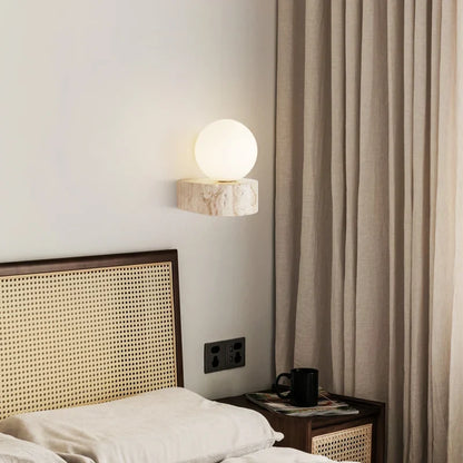 Travertine Stone Wall Lamp | Modern Japanese-Style LED Sconce