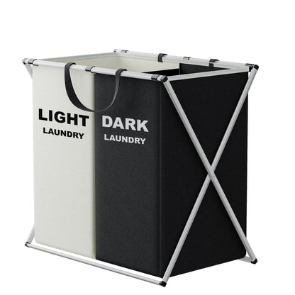 TriSort | Multi-Section Laundry Hamper | Foldable Clothes Basket with Compartments