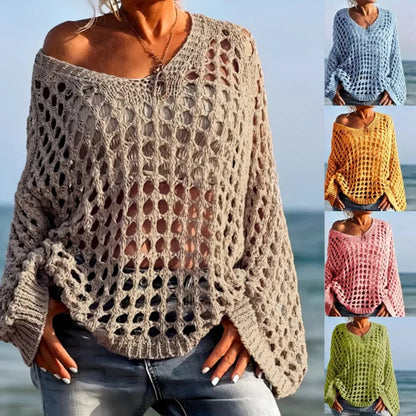 Women's Cover Up Crochet Sweater Loose Fit Beach Pullover Top