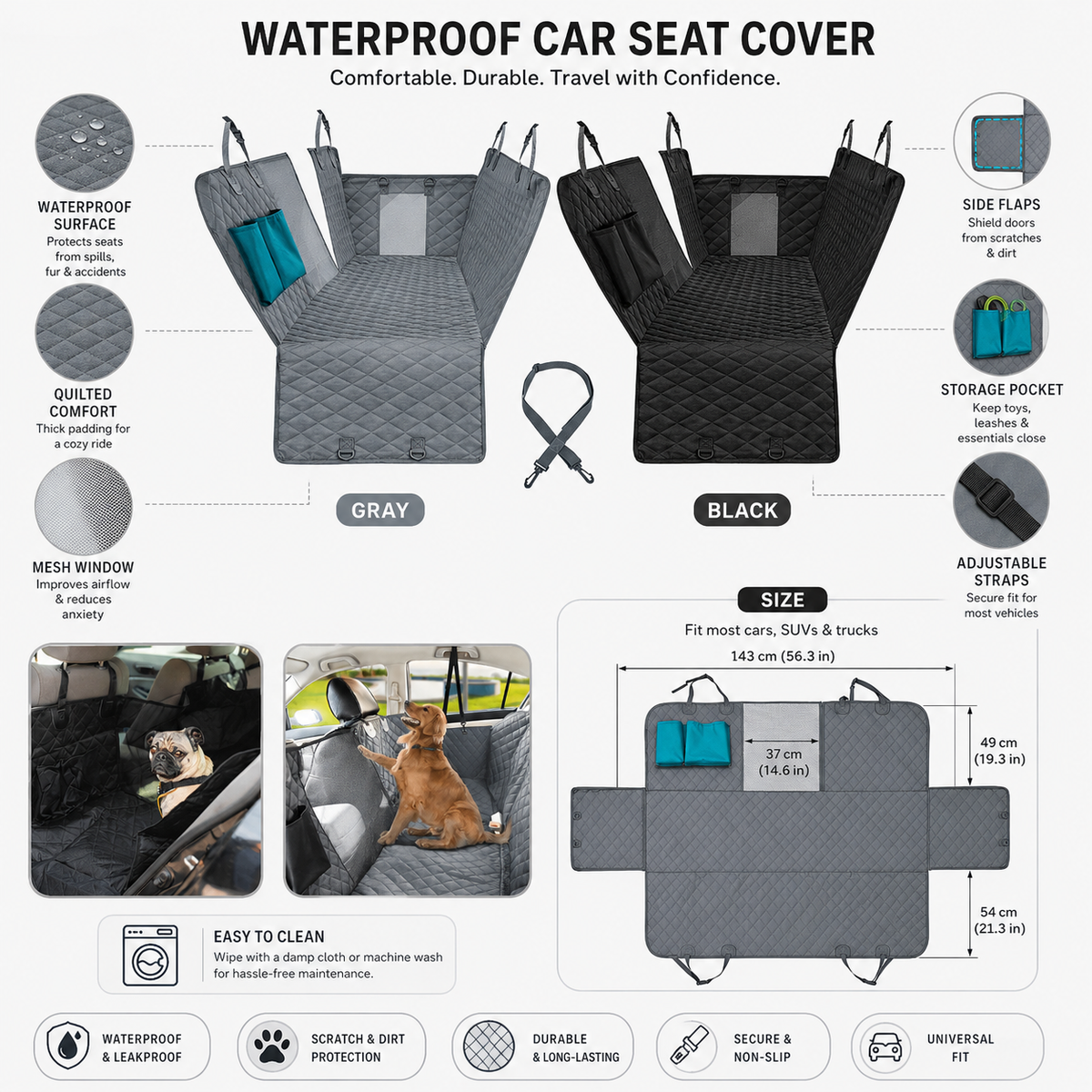 Waterproof Car Seat Cover Dog Adjustable Seat Protector