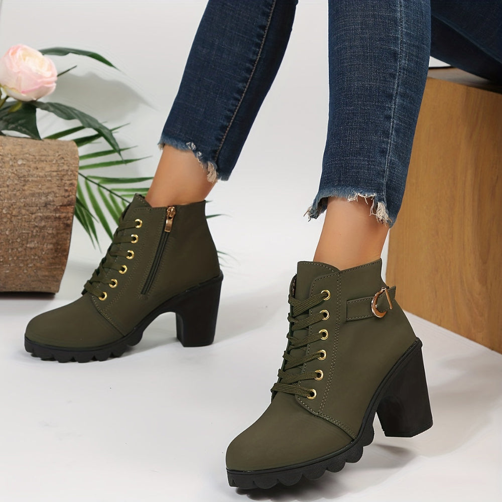 Women's Ankle Boots Block Heel Lace Up Casual Booties