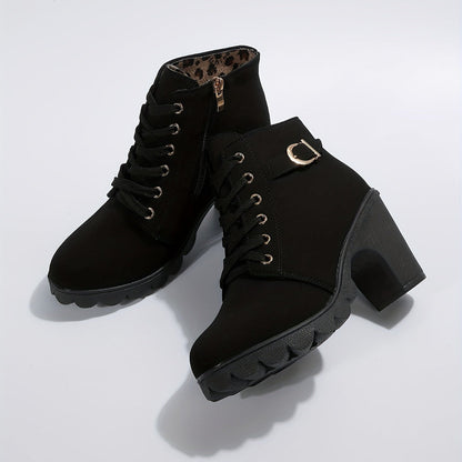 Women's Ankle Boots Block Heel Lace Up Casual Booties