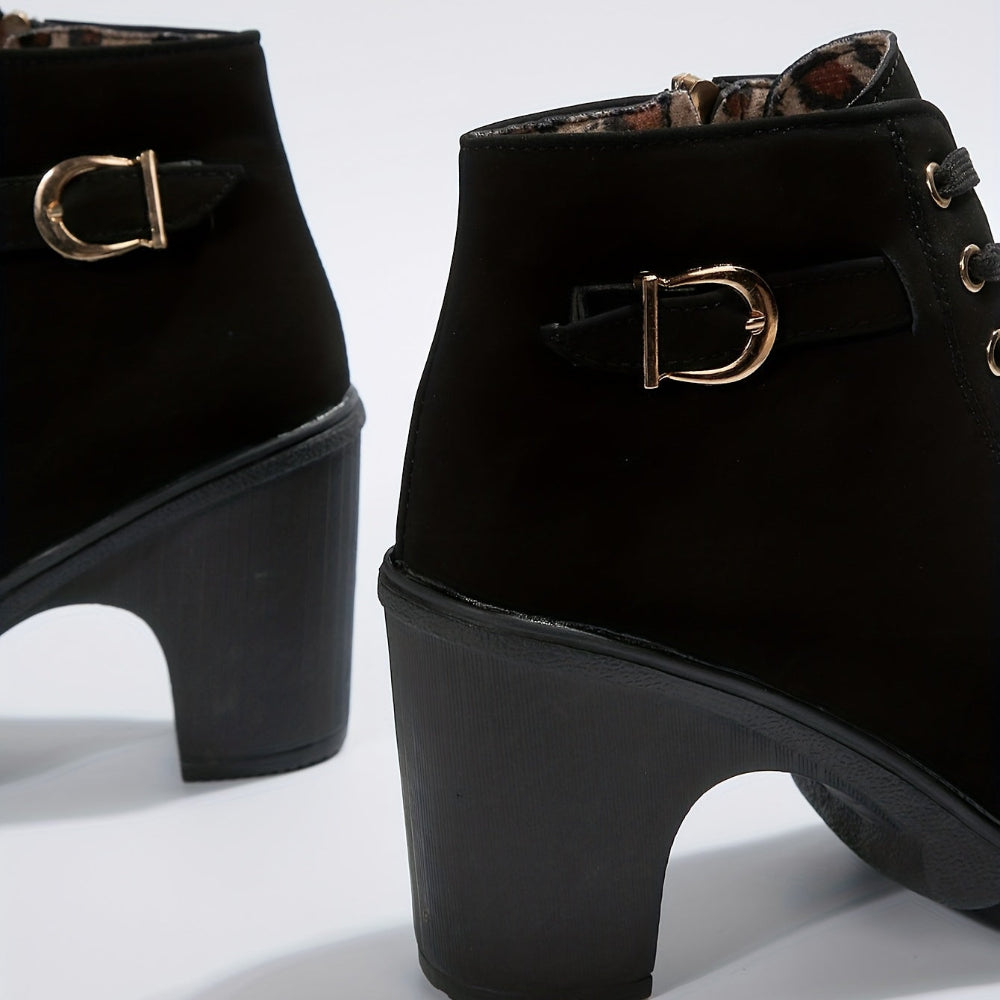 Women's Ankle Boots Block Heel Lace Up Casual Booties