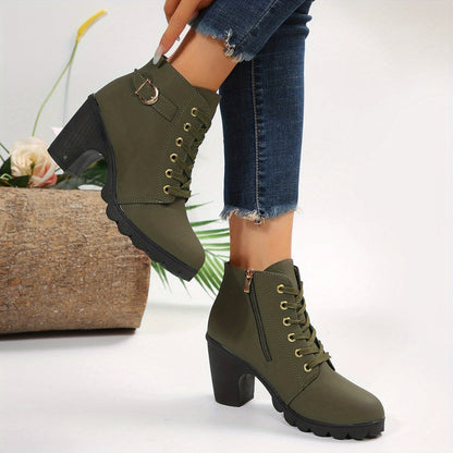 Women's Ankle Boots Block Heel Lace Up Casual Booties