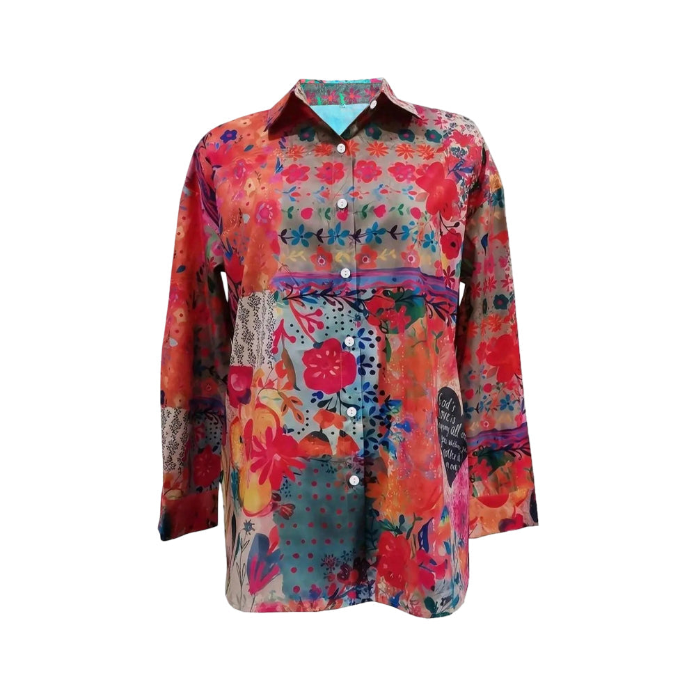 Women's Blouse Floral Print Long Sleeve Button Front Tunic Top