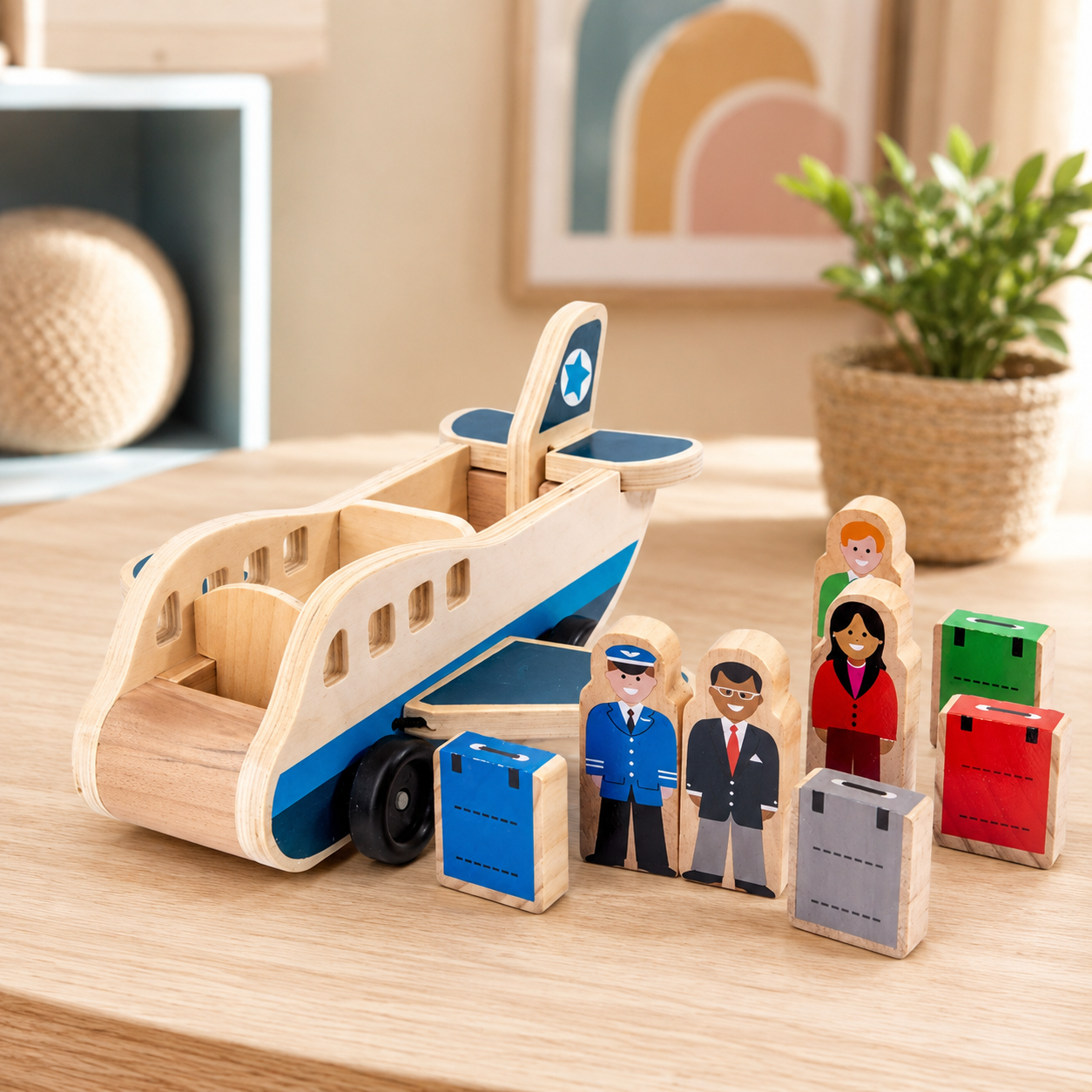 Wooden Airplane Toy Toddler Montessori Push Pull