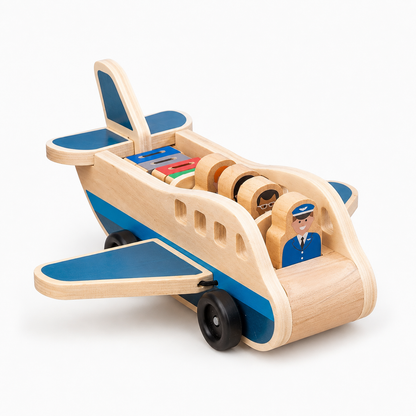 Wooden Airplane Toy Toddler Montessori Push Pull