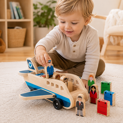 Wooden Airplane Toy Toddler Montessori Push Pull