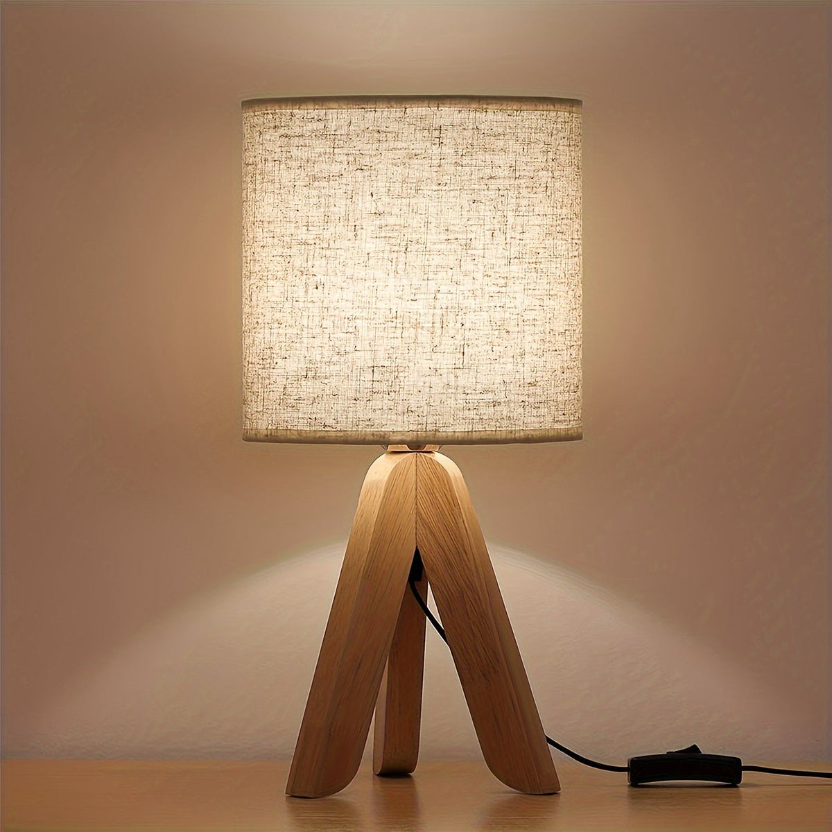 Nordic Wooden Tripod Table Lamp | Fabric Shade