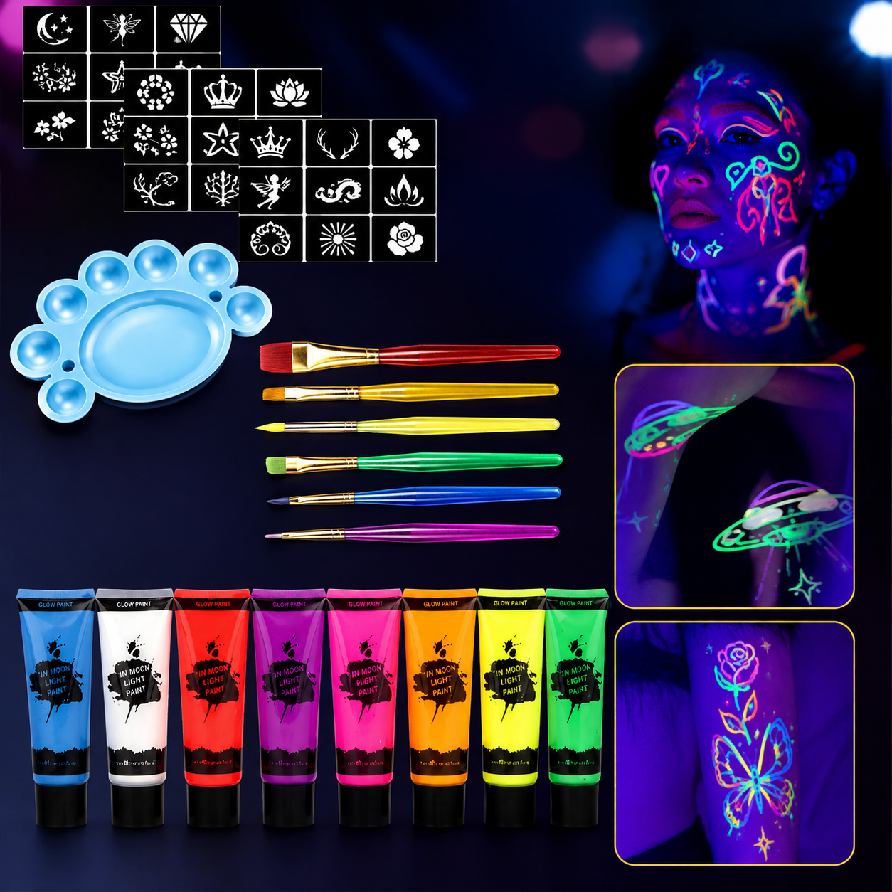 Glow Dark UV Body Paint Set Parties Festivals