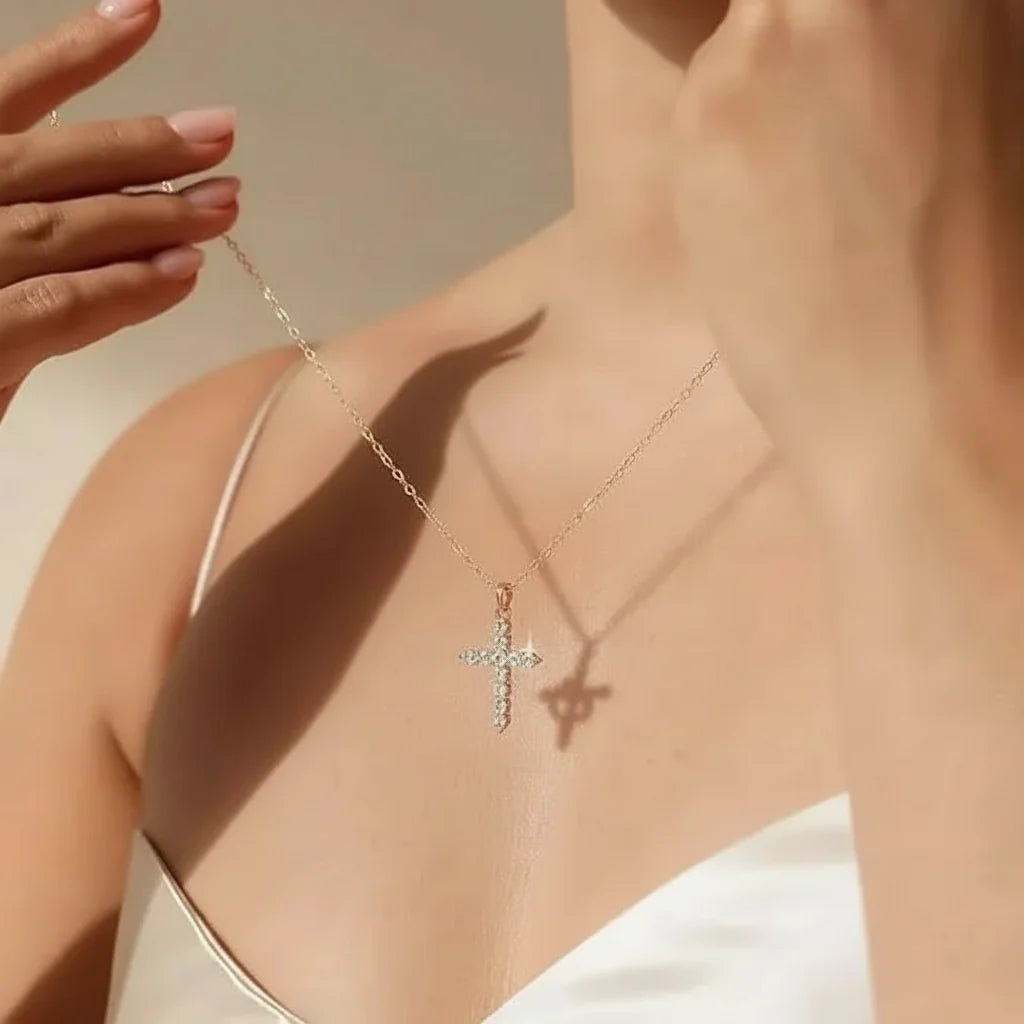 Cross Necklace Crown Pendant Gold Silver Faith Jewelry