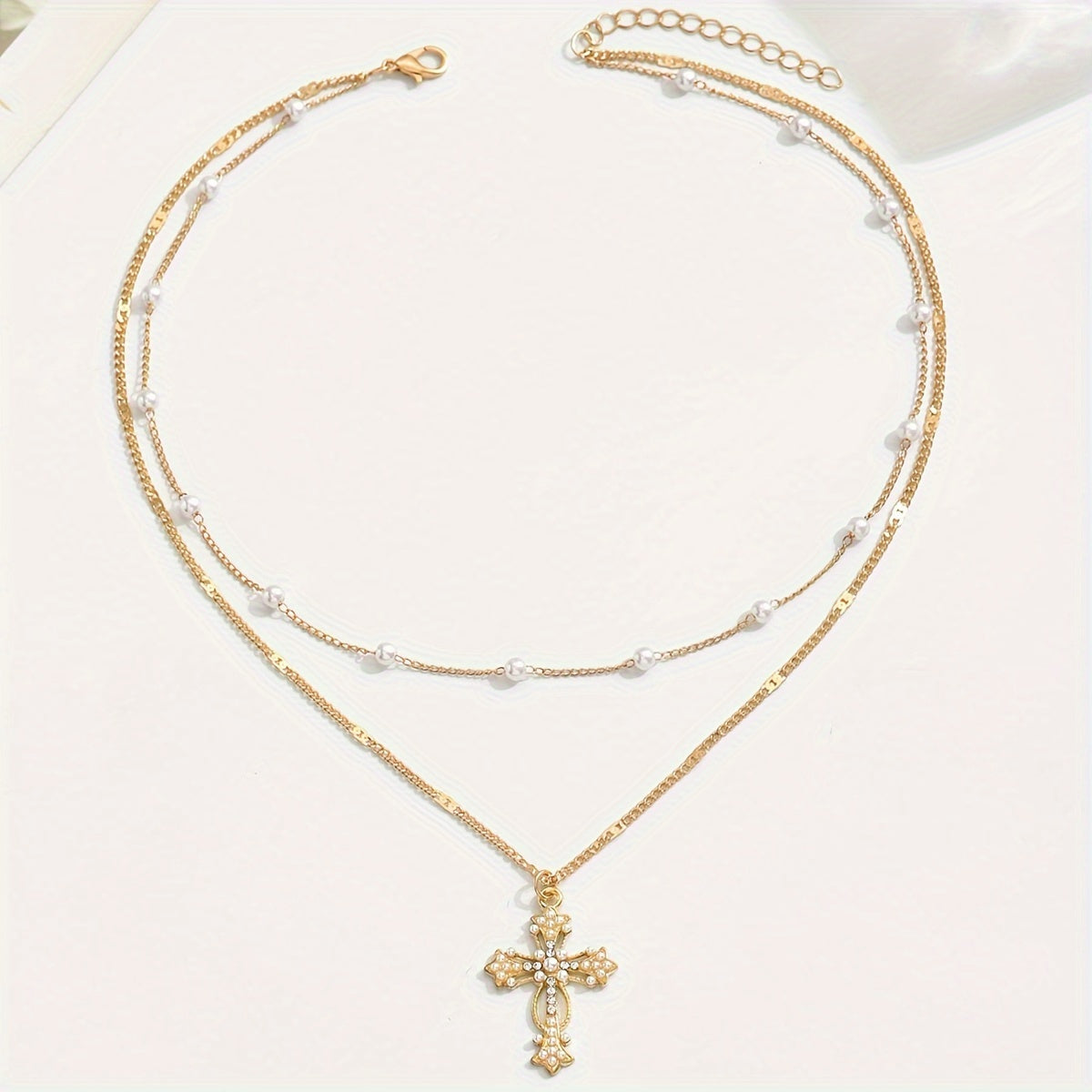 Necklace Cross Pendant Mothers Day Gold Layered Beaded Necklace