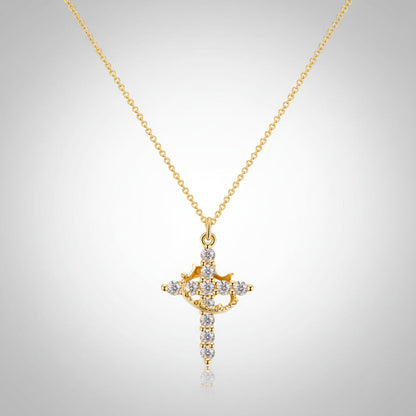 Cross Necklace Crown Pendant Gold Silver Faith Jewelry