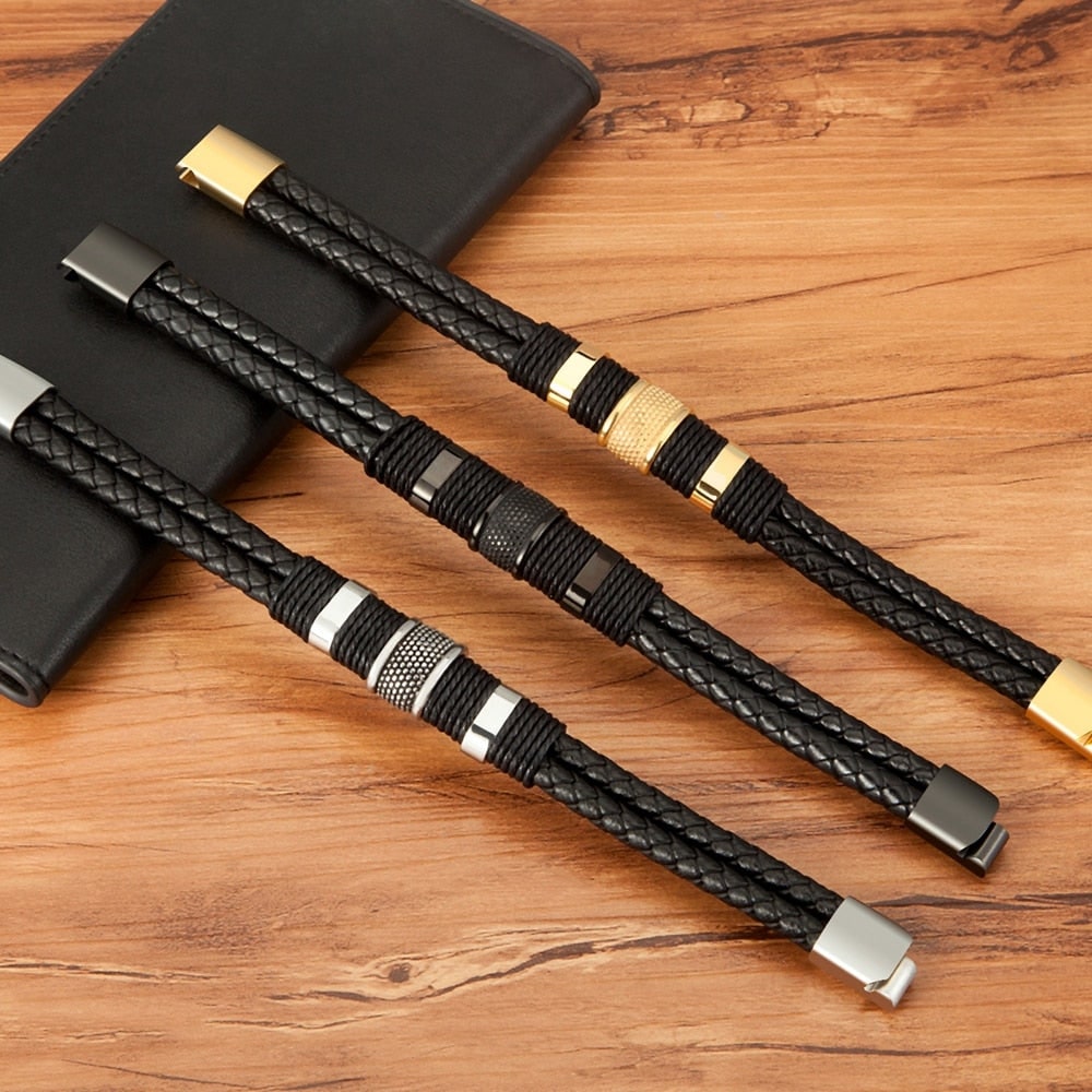 Men's Bracelet Braided Wristband Magnetic Clasp Jewelry