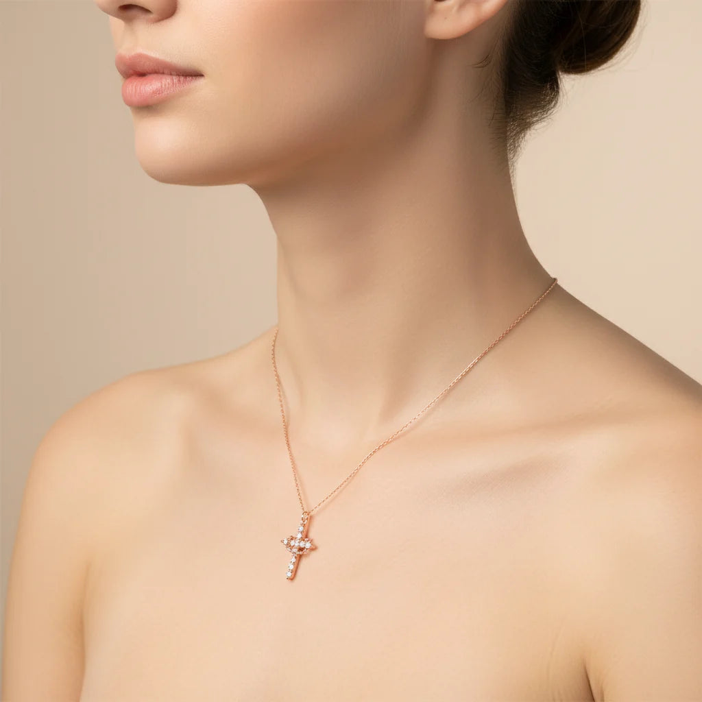Cross Necklace Crown Pendant Gold Silver Faith Jewelry