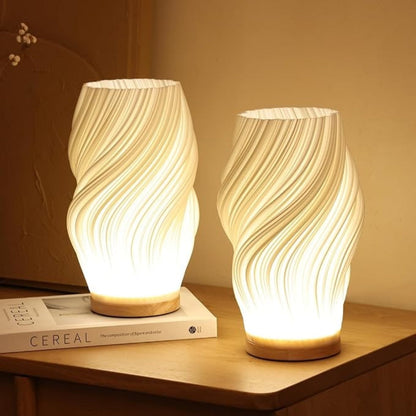 Table Lamp Modern Wave USB Dimmable Wood Base LED Light