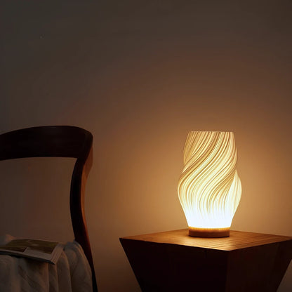 Table Lamp Modern Wave USB Dimmable Wood Base LED Light
