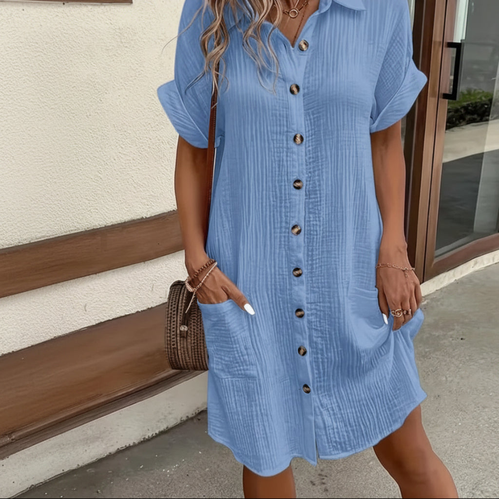 Women's Midi Shirt Dress Casual Short Sleeve | Dress