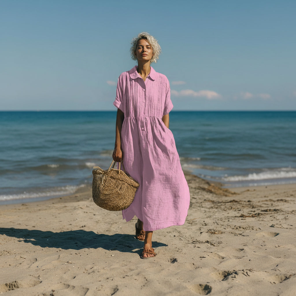 Women's Shirt Dress Casual Maxi Pintuck | Midi