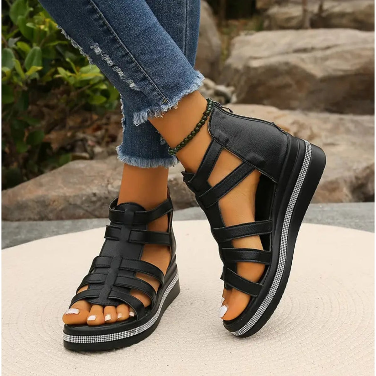 Women's Sandals Platform Wedge Open Toe Adjustable Strap Shoes