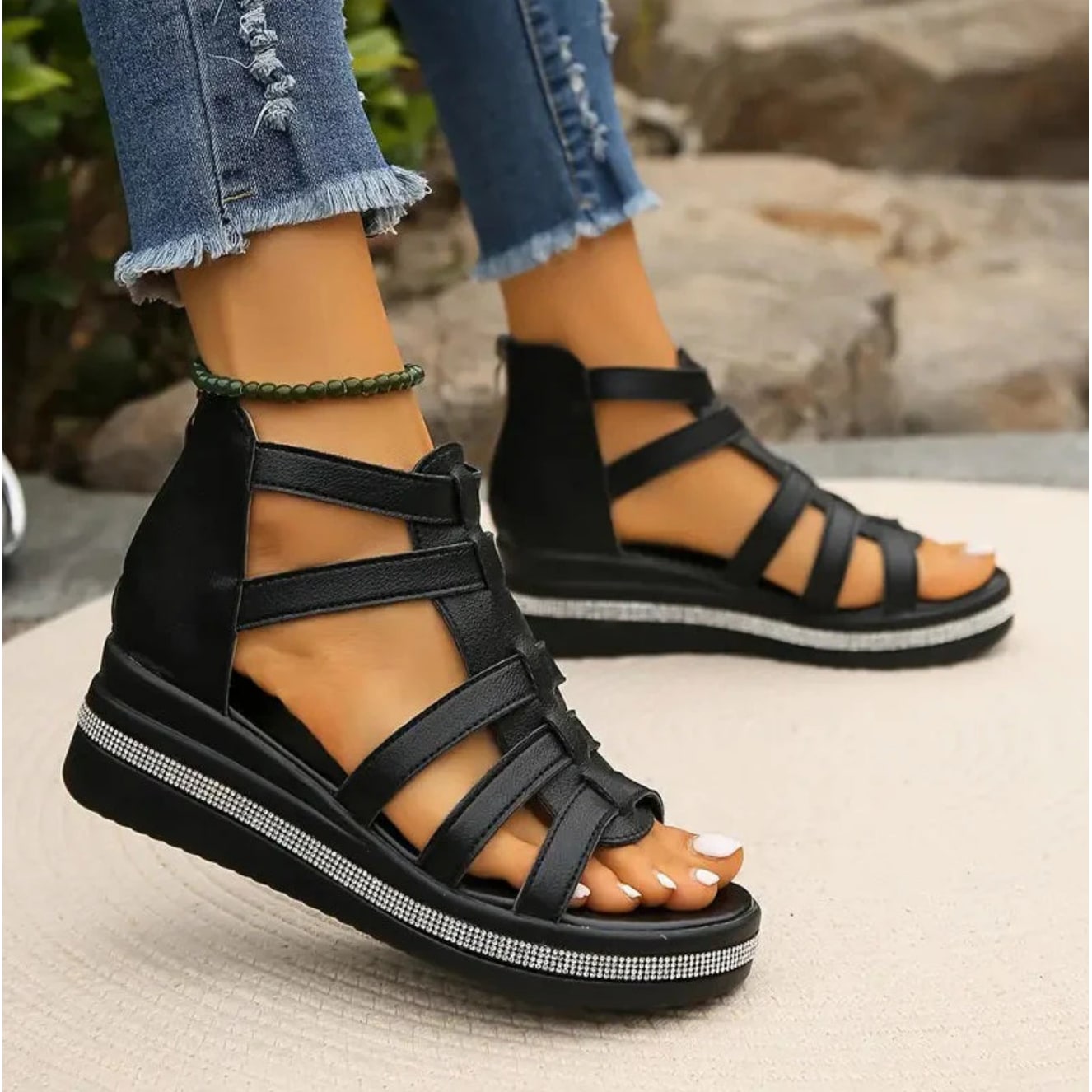 Women's Sandals Platform Wedge Open Toe Adjustable Strap Shoes